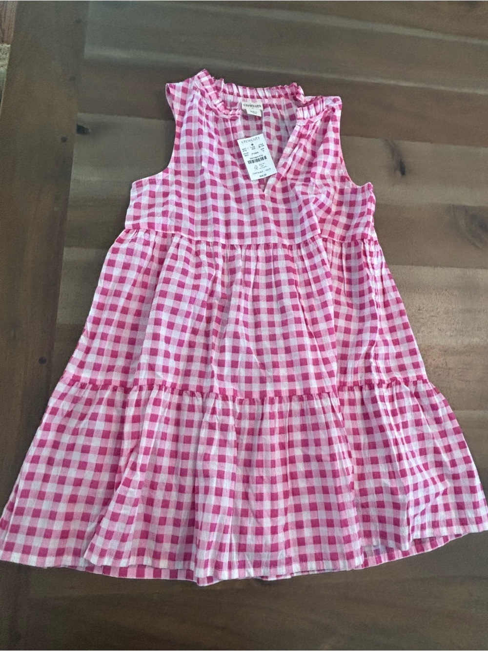 Crewcuts Pink Gingham Tiered Sundress / Cover up, NWT size Small (6-7)